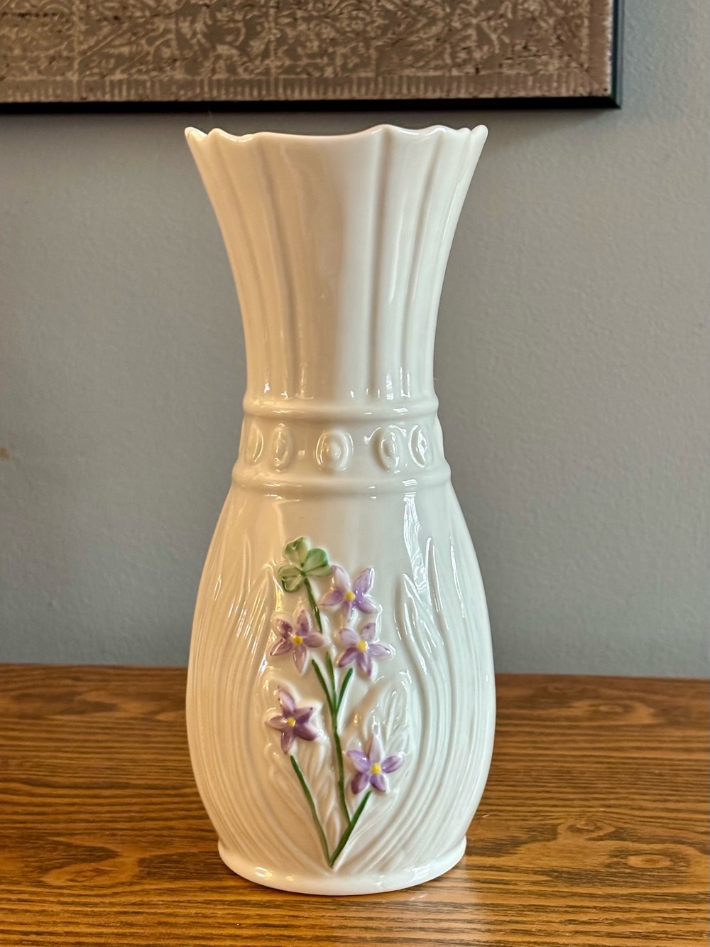 Belleek Classic Irish Purple Flax Vase Ireland